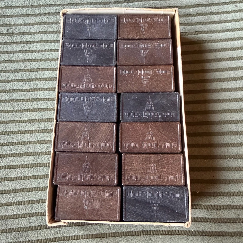 Halsam Dominoes Set Brown Good Vintage US Capitol Building